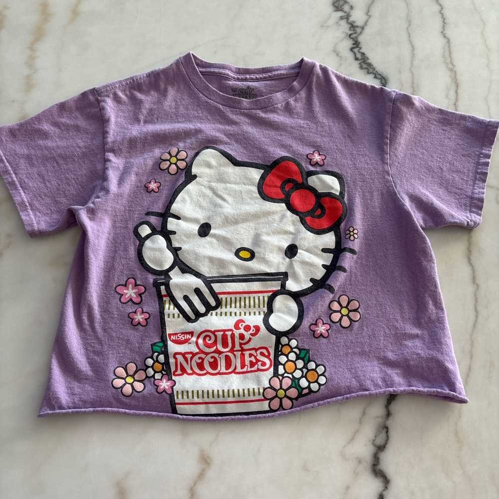 Hello Kitty x Cup Noodles Purple Women Short Sleeve Tee Shirt Sanrio xSmall